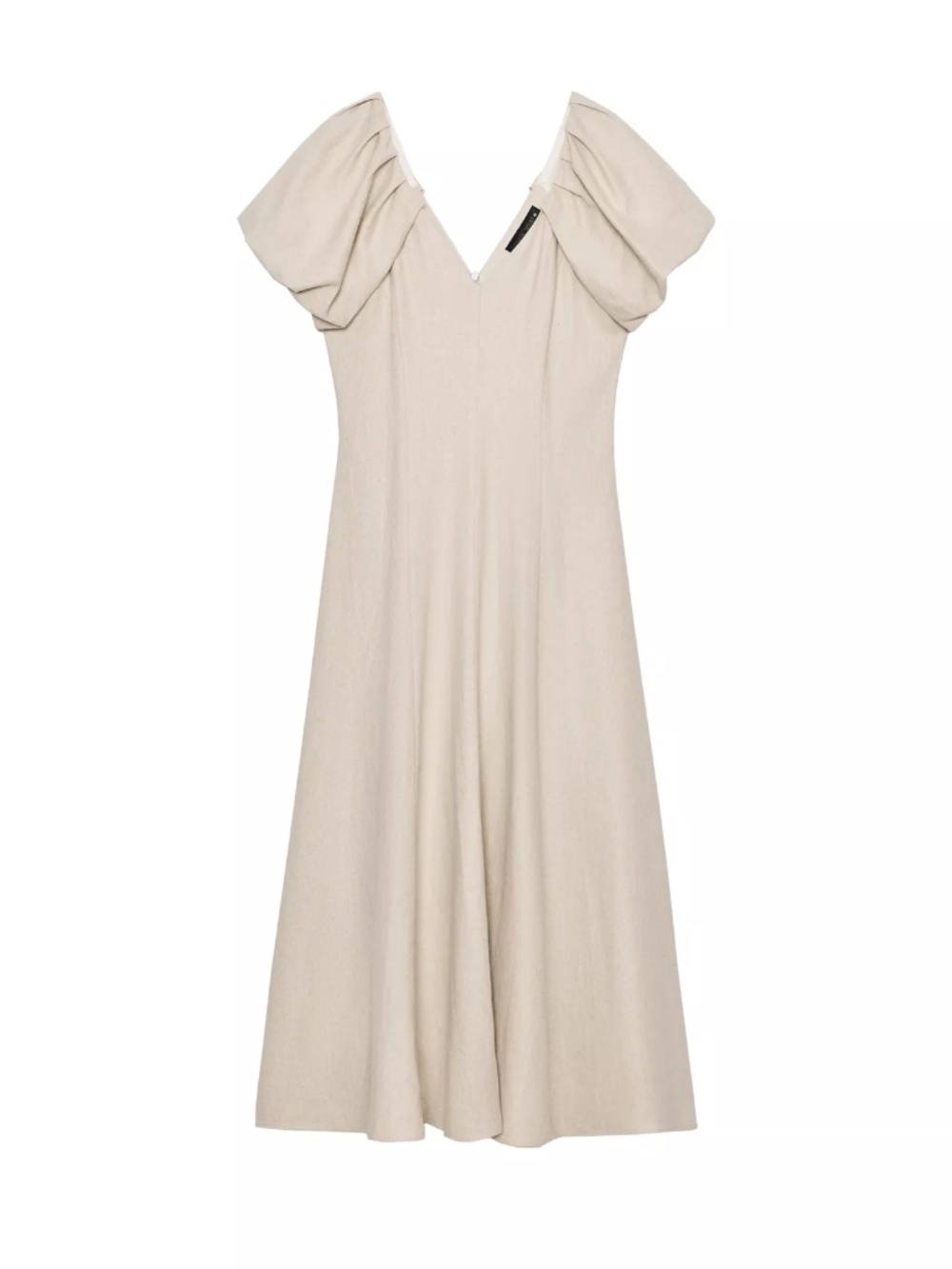 ZARA Linen blend puff sleeve midi dress